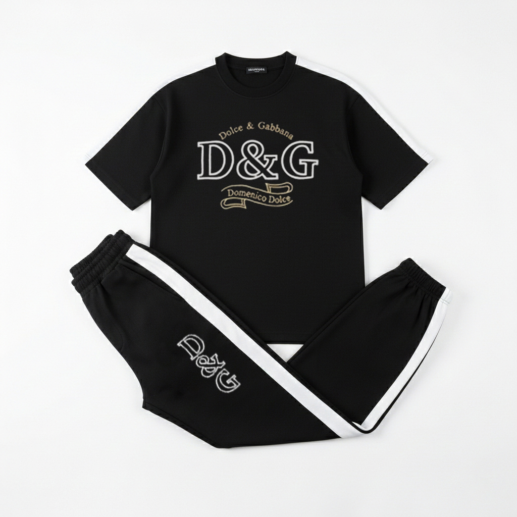 ست تیشرت و شلوار مردانه بنگال کش مدل D&G-مشکی