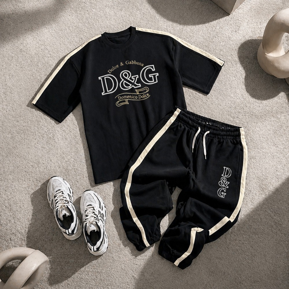 ست تیشرت و شلوار مردانه بنگال کش مدل D&G-مشکی