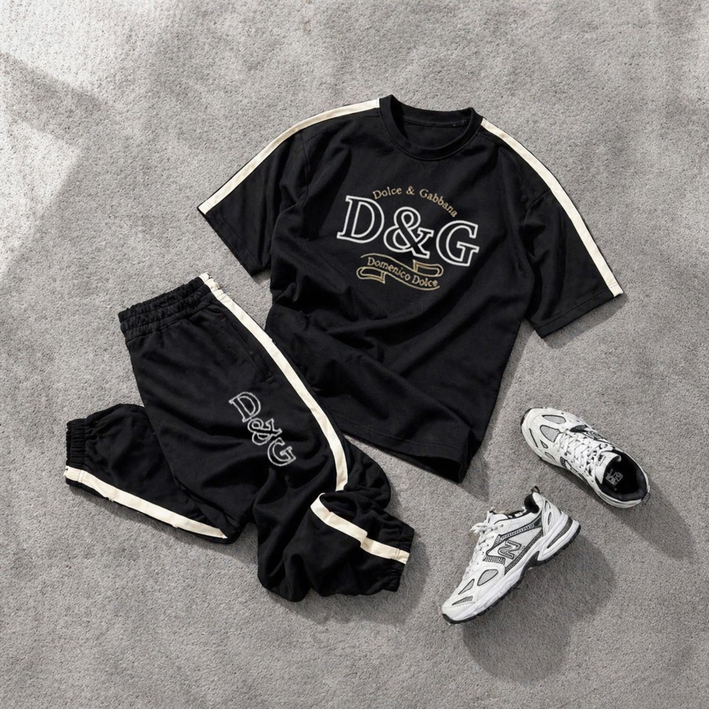 ست تیشرت و شلوار مردانه بنگال کش مدل D&G-مشکی