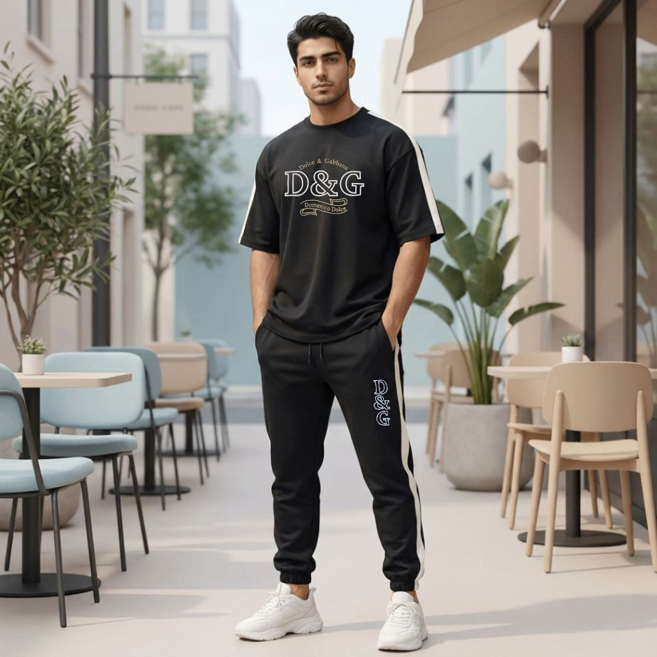 ست تیشرت و شلوار مردانه بنگال کش مدل D&G-مشکی
