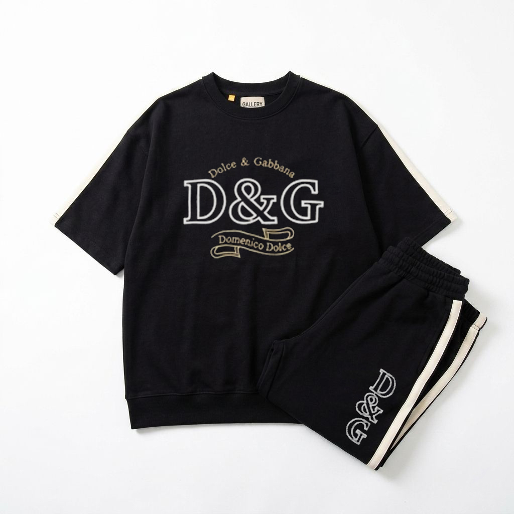 ست تیشرت و شلوار مردانه بنگال کش مدل D&G-مشکی