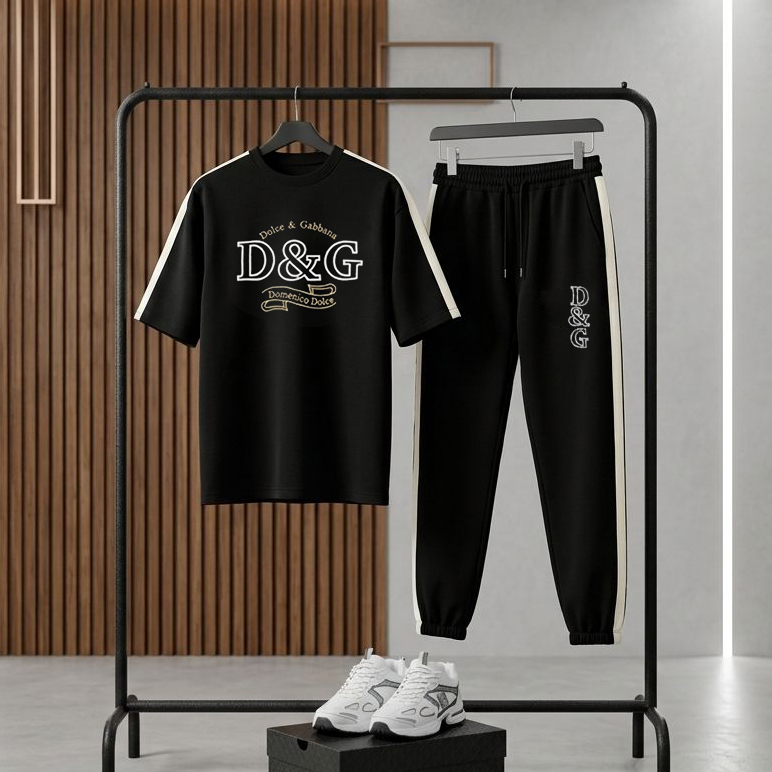 ست تیشرت و شلوار مردانه بنگال کش مدل D&G-مشکی