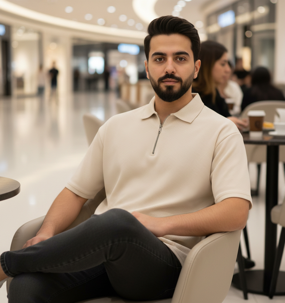 تیشرت مردانه یقه زیپ دار کرم مدل Arban-کرم